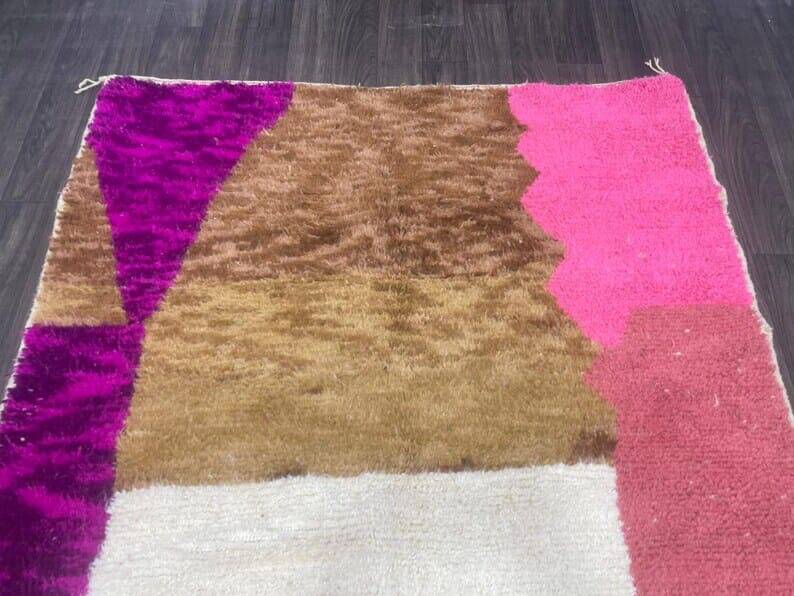 Tapis en laine pure naturelle à motifs colorés taille 150 x 250 cm