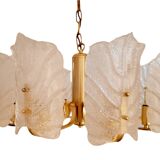 Large Mid-Century Eight-Arm Brass and Ice Glass Chandelier by Carl Fagerlund, 1960s