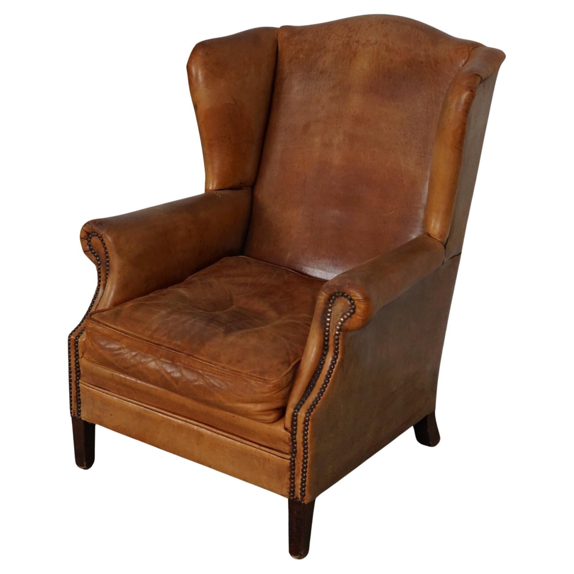 Vintage Dutch cognac coloured leather club chair