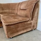 Old vintage modular corner sofa in designer velvet from the 70s/80s 4 elements