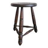 Tripod stool in turned wood, attributed to Charles Dudouyt, 20th century.