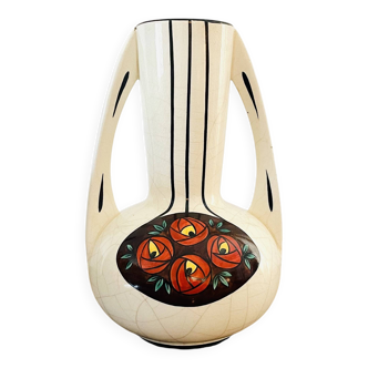 Vase Art Déco début 20e siècle – Céramique craquelée à décor polychrome sty