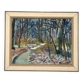 Huile sur toile suédoise – « Forêt » par Eyvind Olesen – Datée de 1957