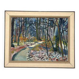 Swedish Oil on Canvas – “Forest” by Eyvind Olesen – Dated 1957