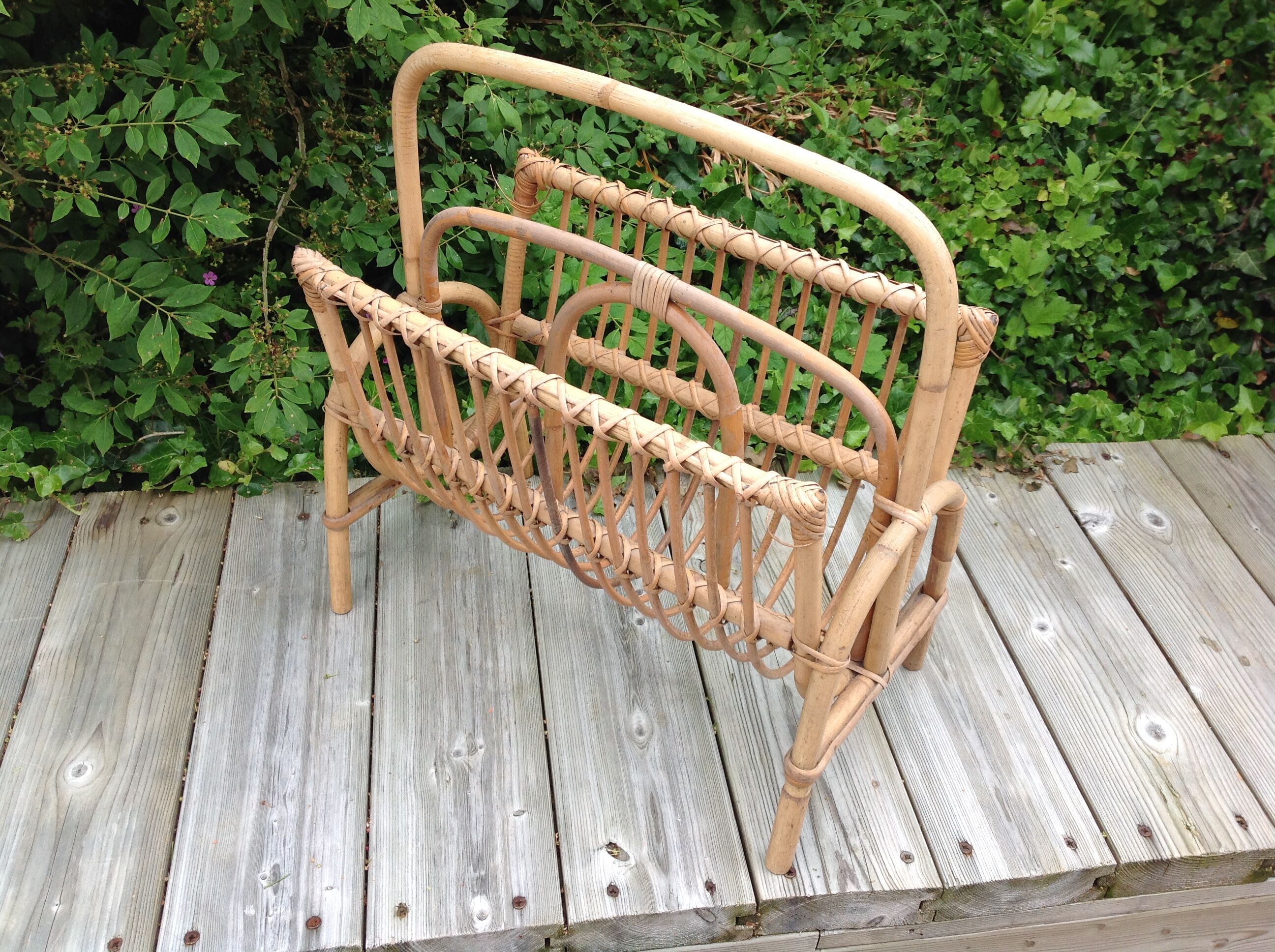 Vintage rattan magazine holder