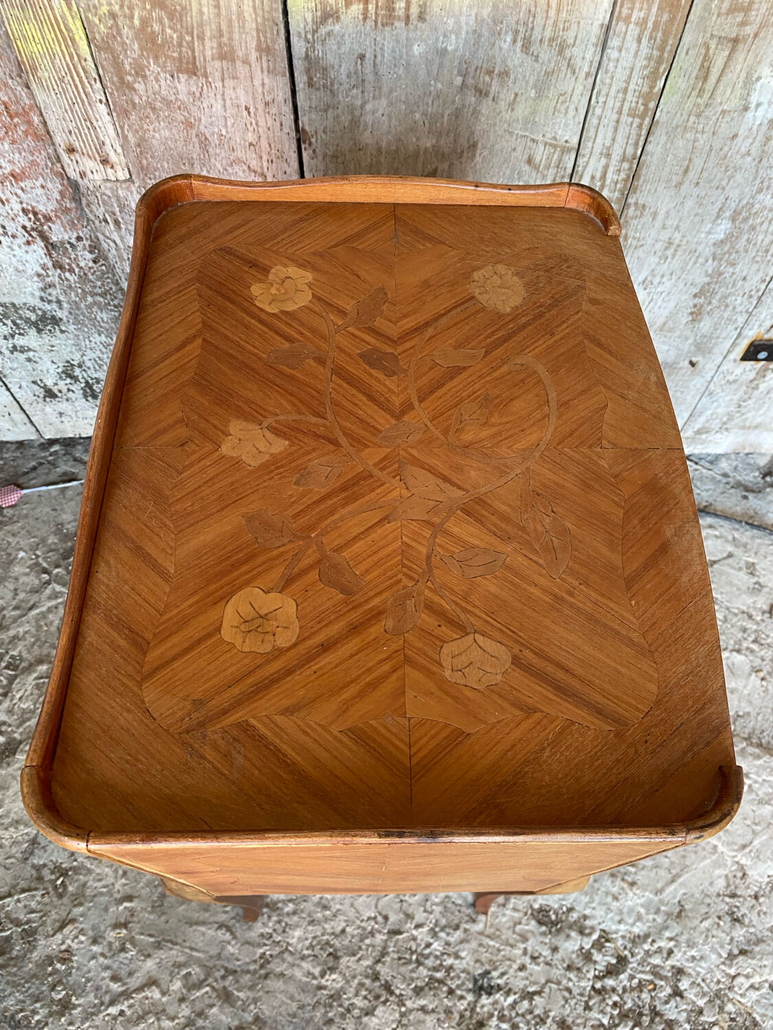 Antique Nightstand Louis XV Style Inlay Wood 3 Drawers Wine