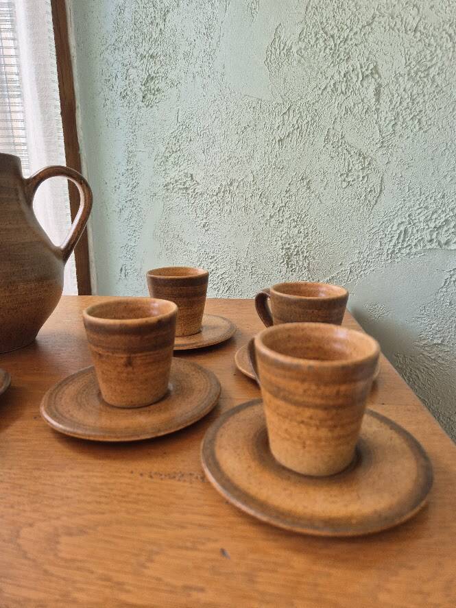 Service à café / thé vintage en grès pyrité artisanale