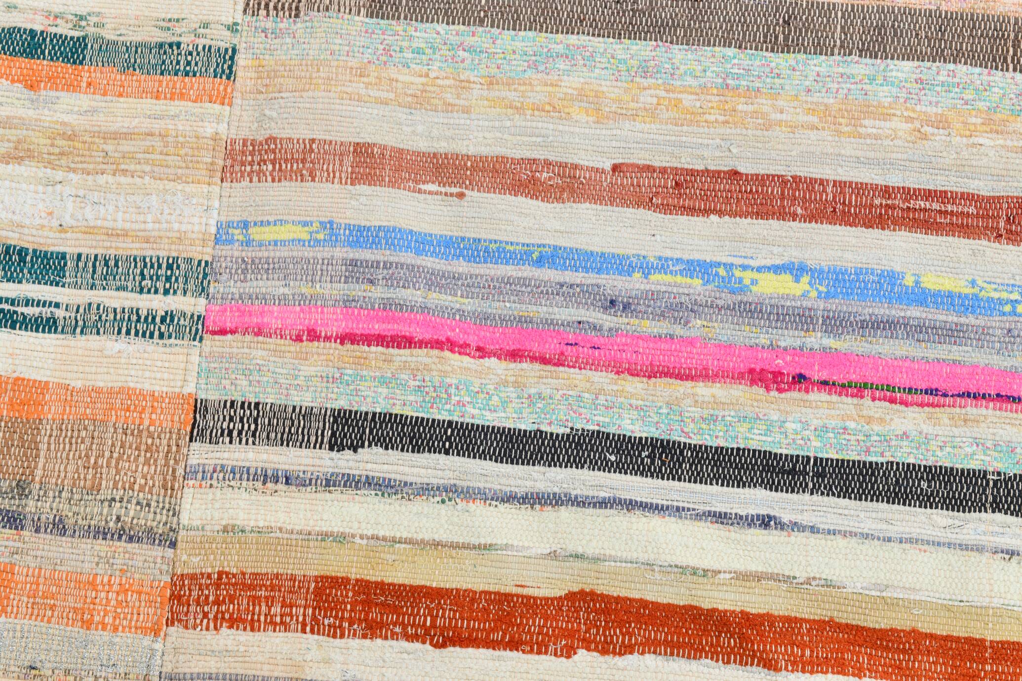 7x9 Mid Century Modern Handmade Striped Vintage Kilim Rug, 184x271Cm