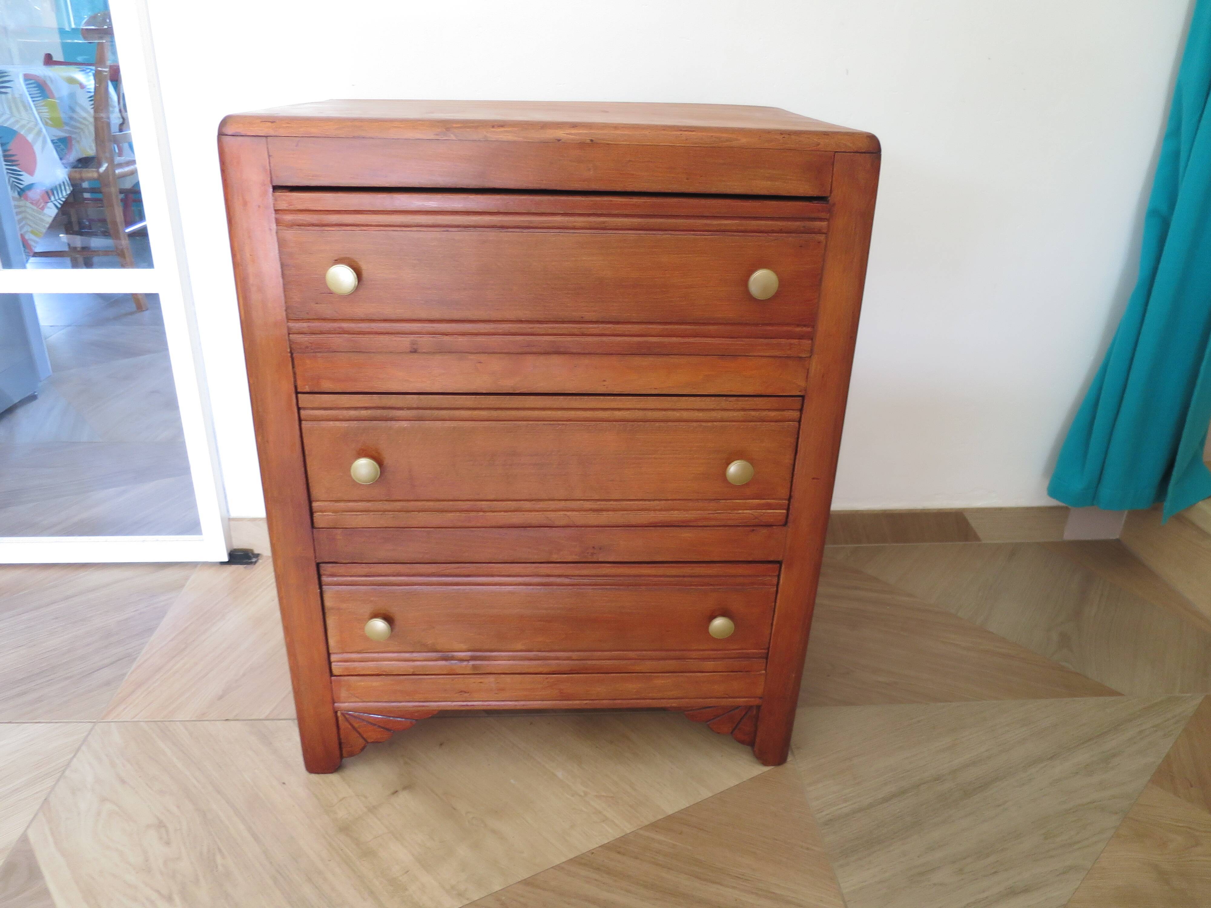 Art Deco chest of drawers in dark wood with 3 drawers, 1950s