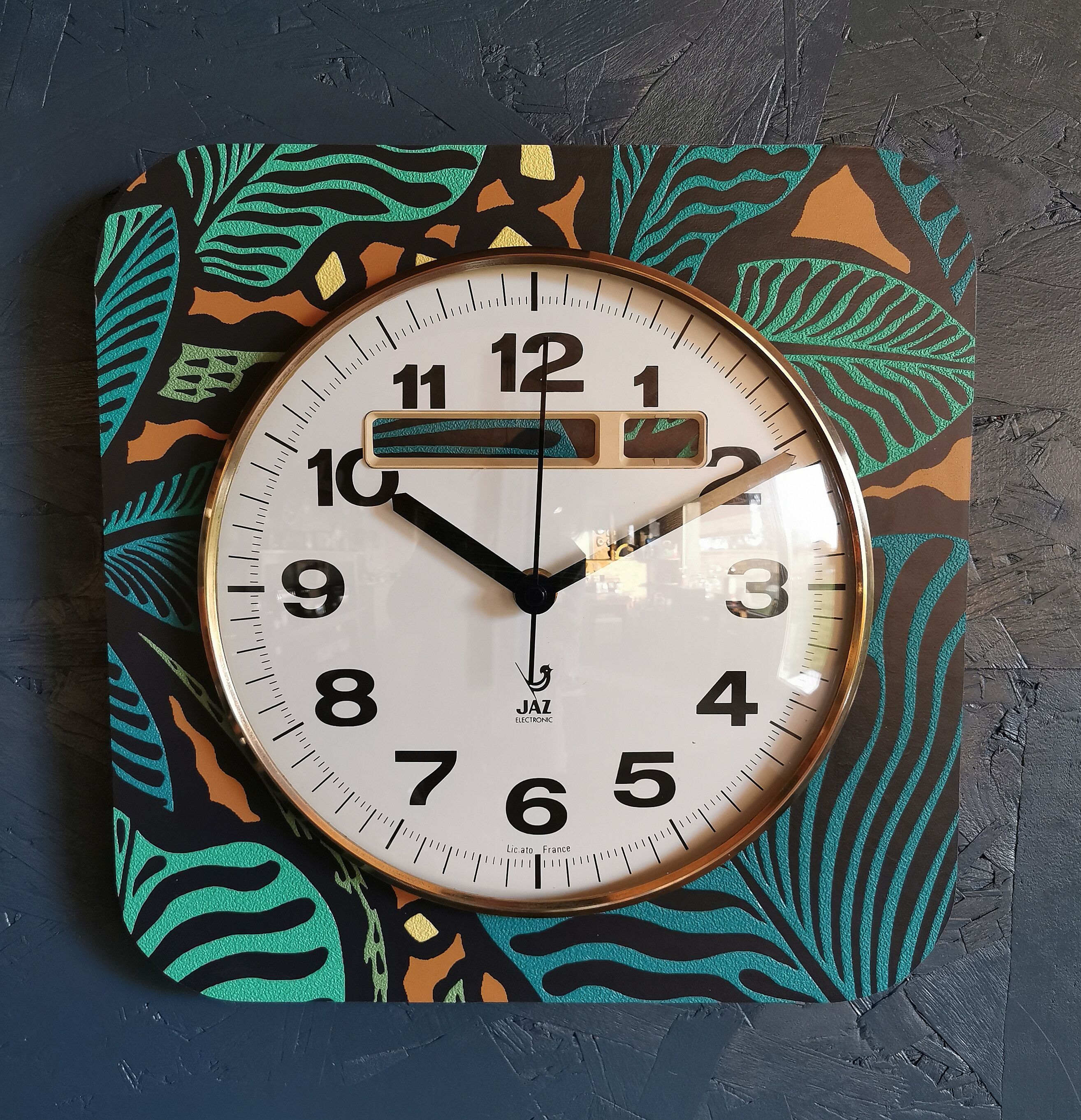 Horloge vintage pendule murale silencieuse carrée "Jaz vert noir"