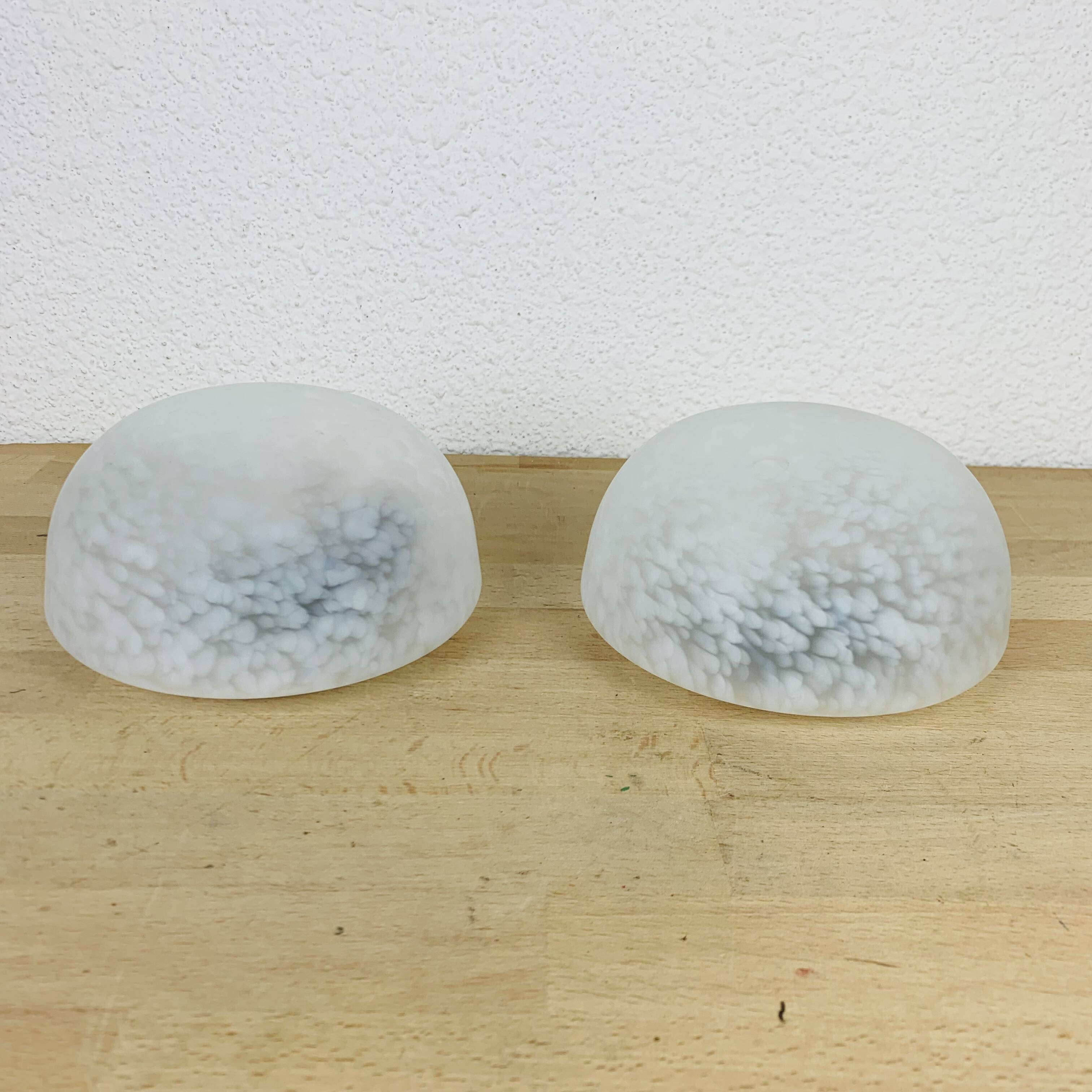 Pair of speckled glass wall lights from Vianne Domec half sphere