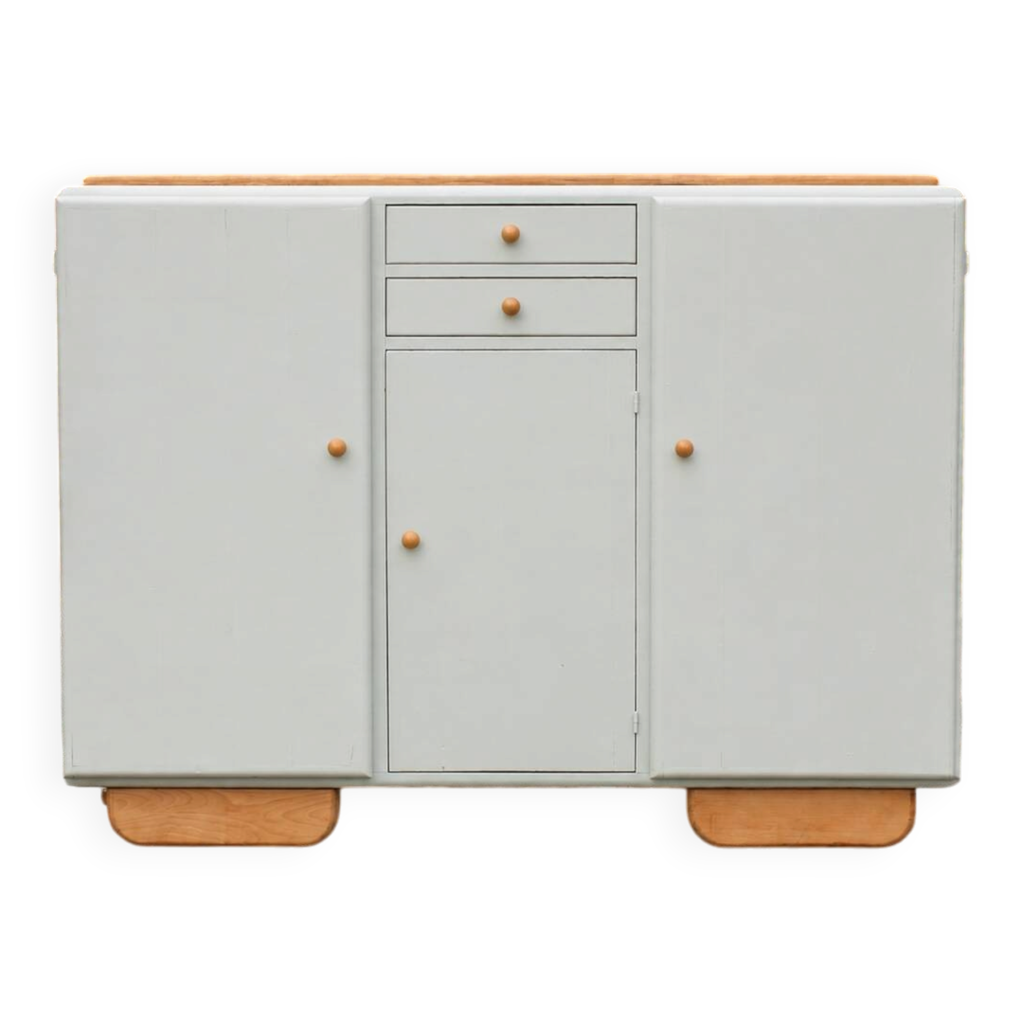 Renovated vintage buffet in Mado style – Celadon Libéron and natural wood – 13