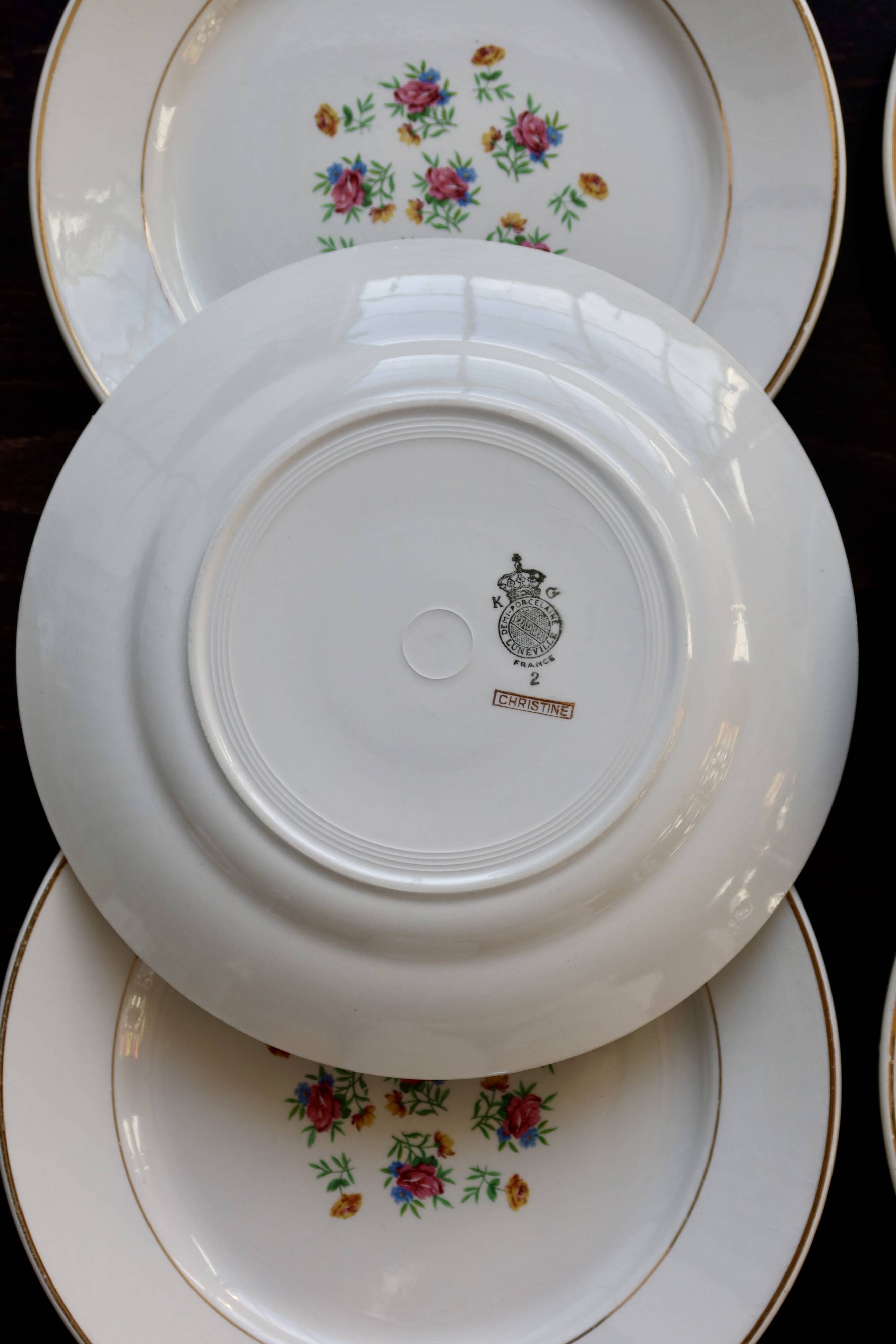 6 vintage Lunéville earthenware dessert plates – Christine pattern