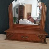 Old mirror with wooden drawer to hang art deco