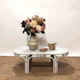 1970s rattan and woven wicker coffee table