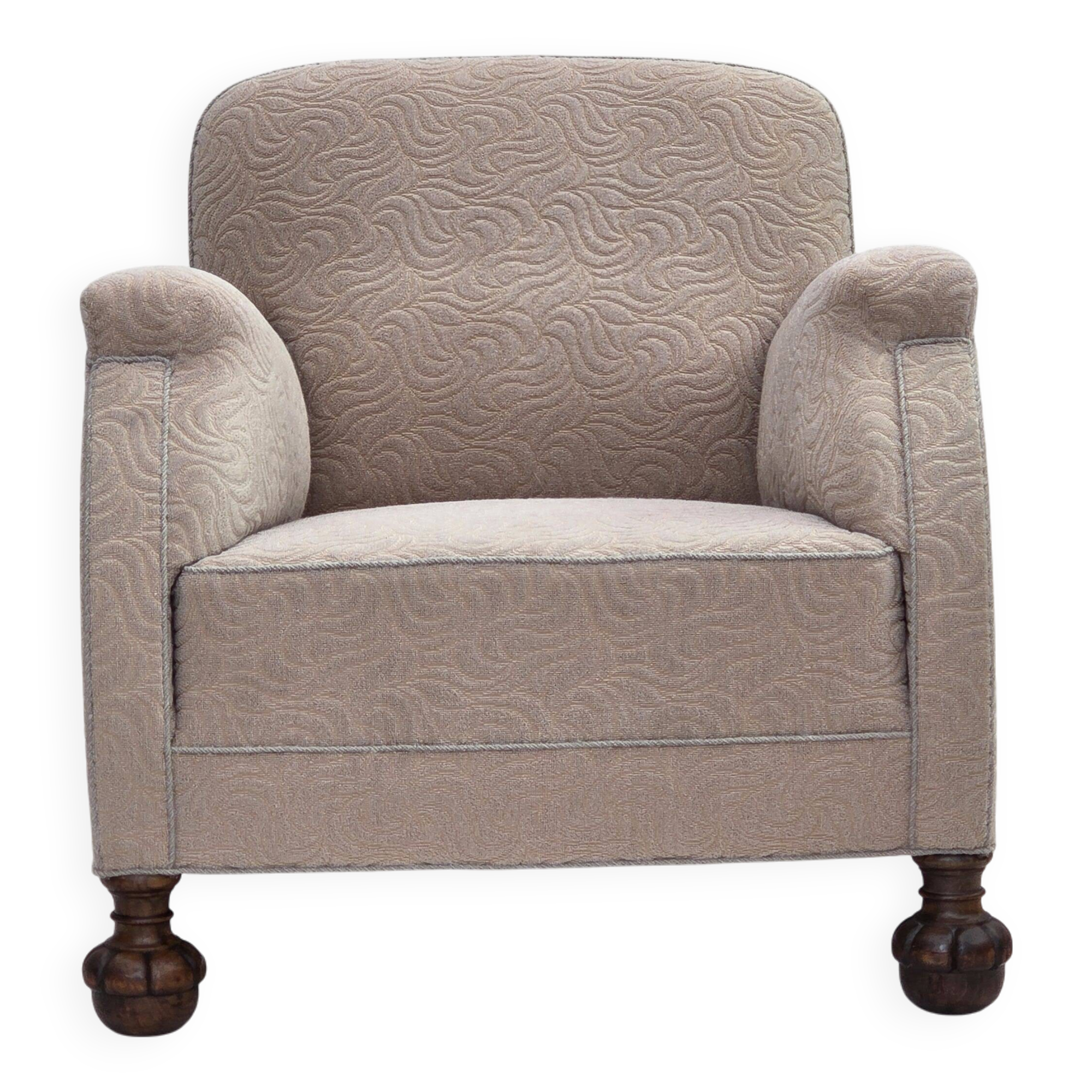 1950s, Danish artdeco armchair, furniture wool, oak wood legs.