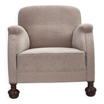 1950s, Danish artdeco armchair, furniture wool, oak wood legs.