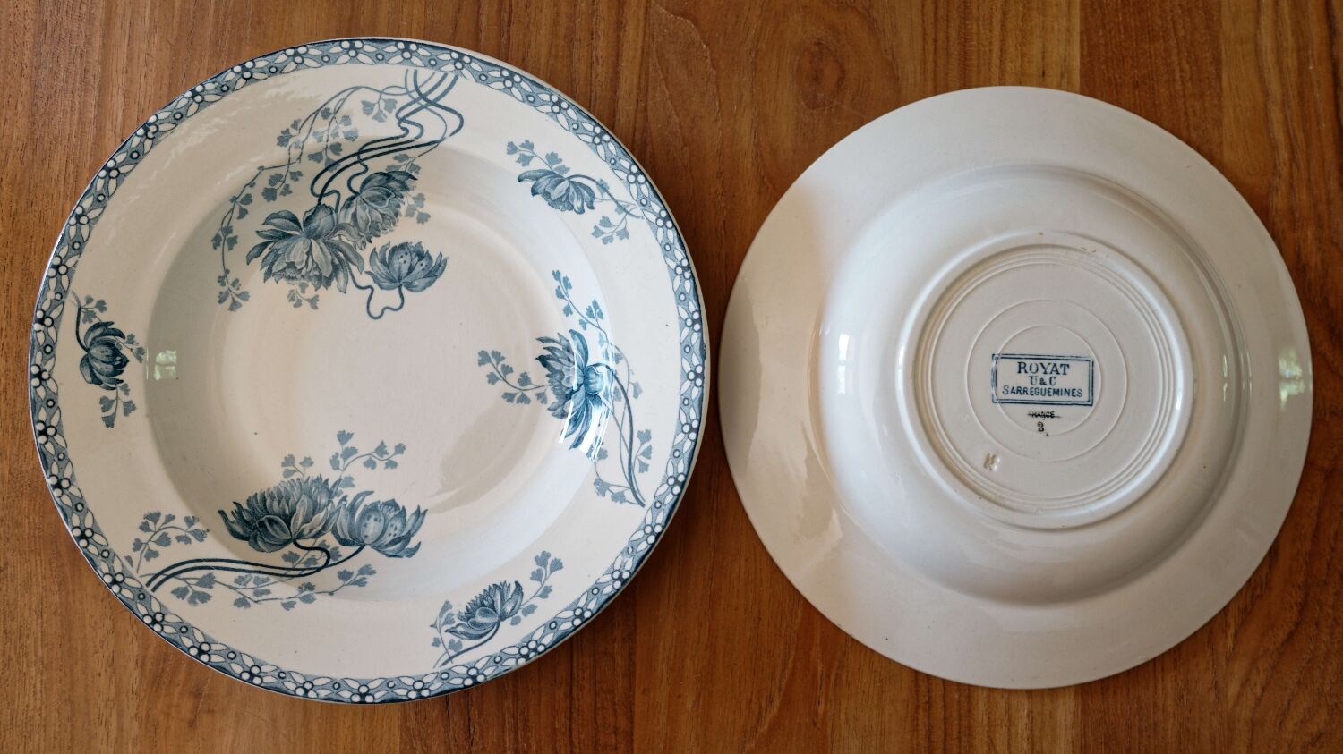 Iron earth soup plates Sarreguemines Royat