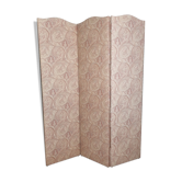 Paravent en bois et tissu, rose poudré, trois panneaux, 150 cm