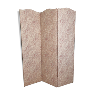Paravent en bois et tissu, rose poudré, trois panneaux, 150 cm