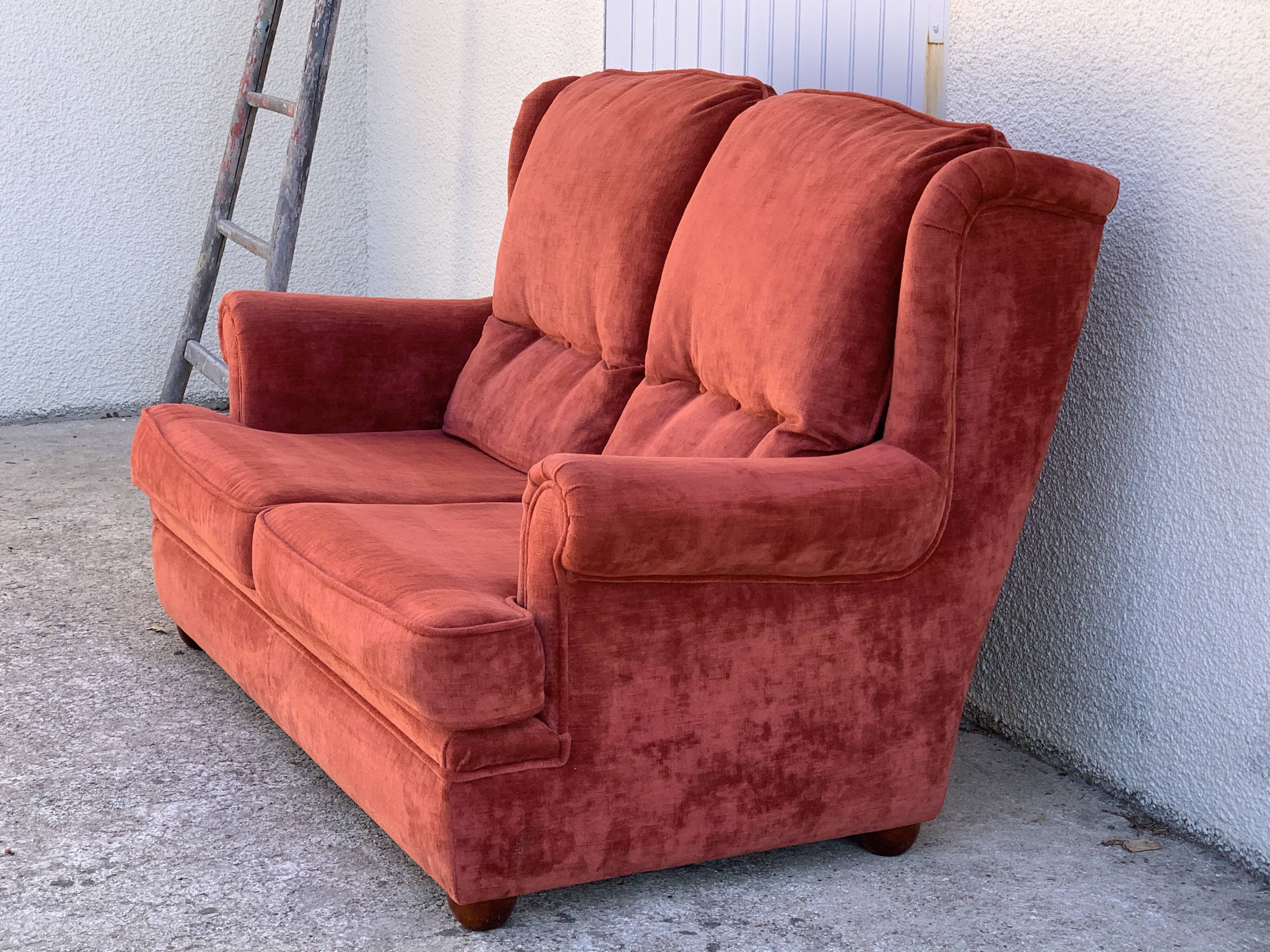 Coral velvet toad sofa