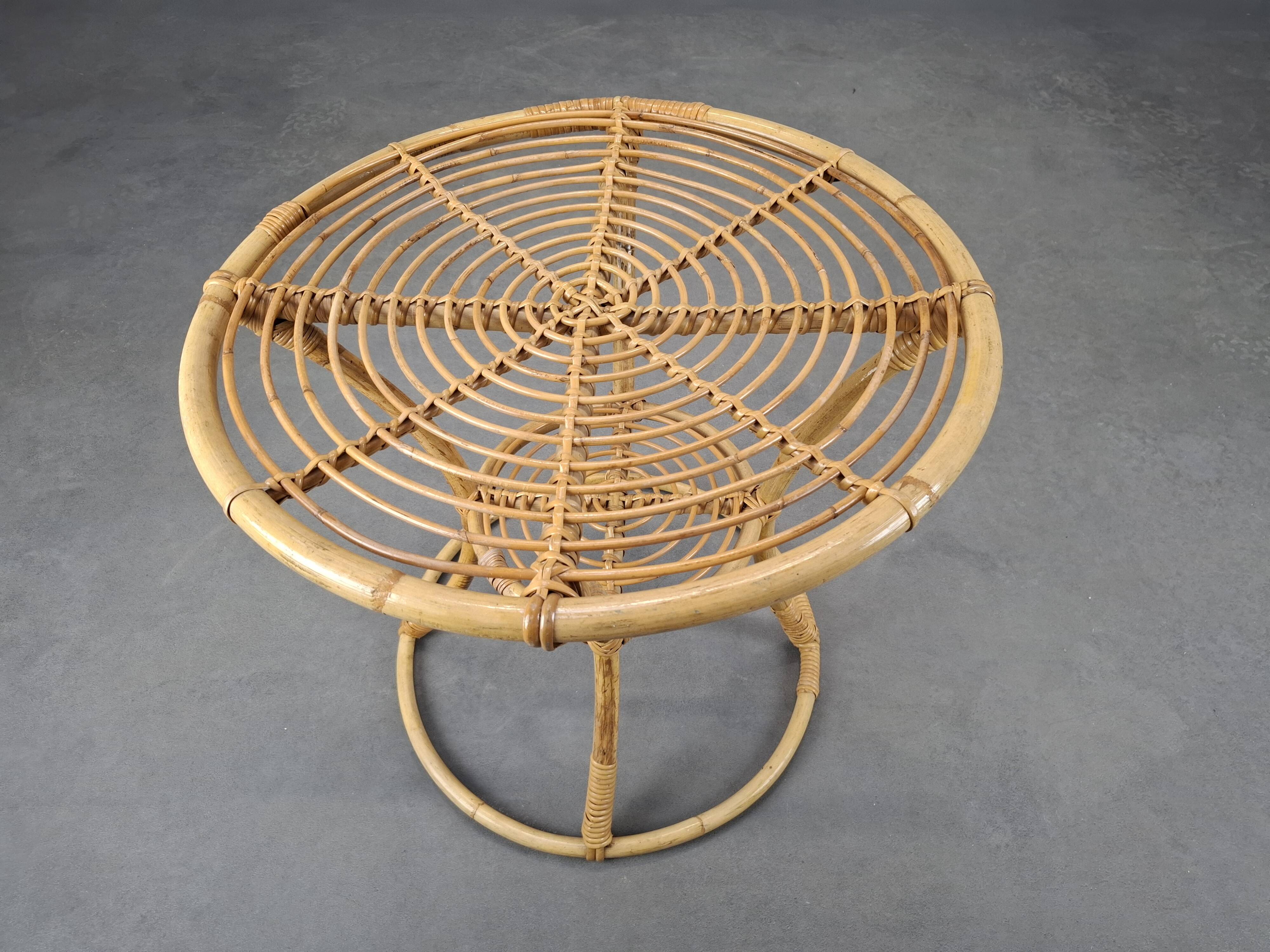 Czechoslovak Midcentury Rattan and Bamboo Side Table, 1960s