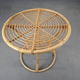 Czechoslovak Midcentury Rattan and Bamboo Side Table, 1960s