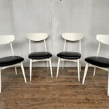 Series of 4 white and black Scandinavian chairs Ingrid from Stella 1960.