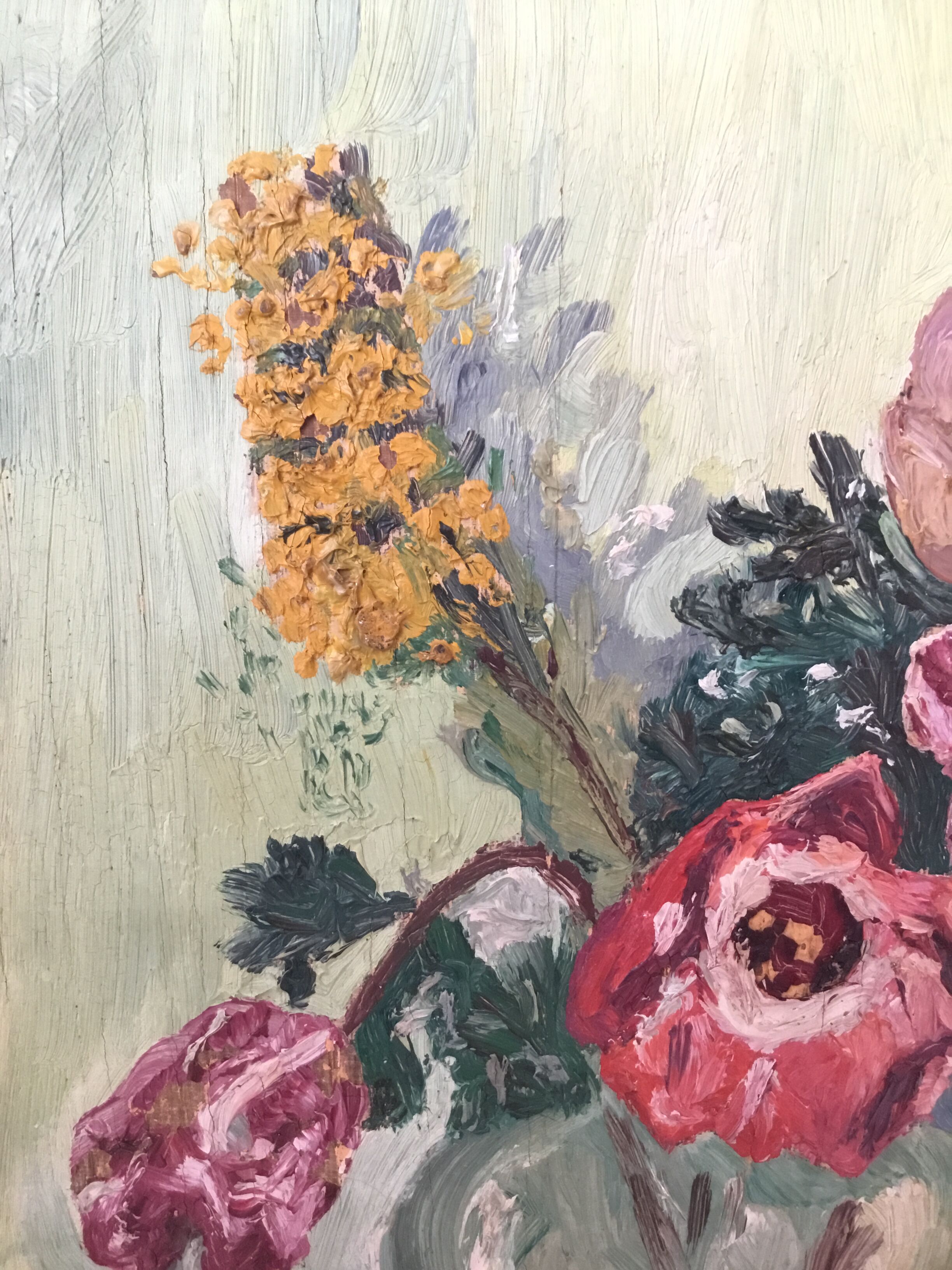 Bouquet of ancient flowers on panel