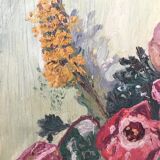 Bouquet of ancient flowers on panel