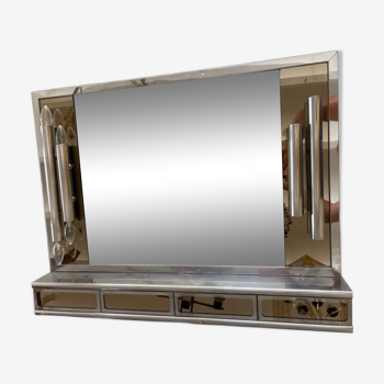 Veca glass chrome mirror and storage, spain 1970s