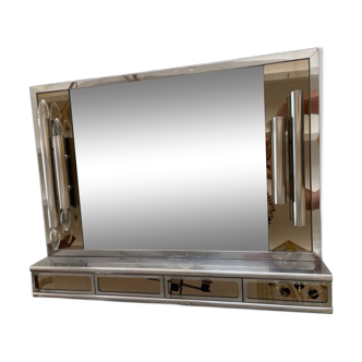 Veca glass chrome mirror and storage, spain 1970s