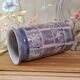 Original vase signed in blue purple glazed terracotta with pink motifs