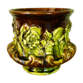 Cache-pot en barbotine acanthe & guirlande de roses