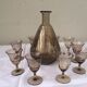 Liqueur glass Brown and gold edging and 9 small glasses Decanter's vintage liquor