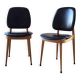 Pair of Baumann Pegasus chairs in wood and leather - design by Pierre Guariche