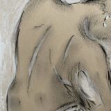 Signed charcoal pastel white portrait of a woman "the white towel"