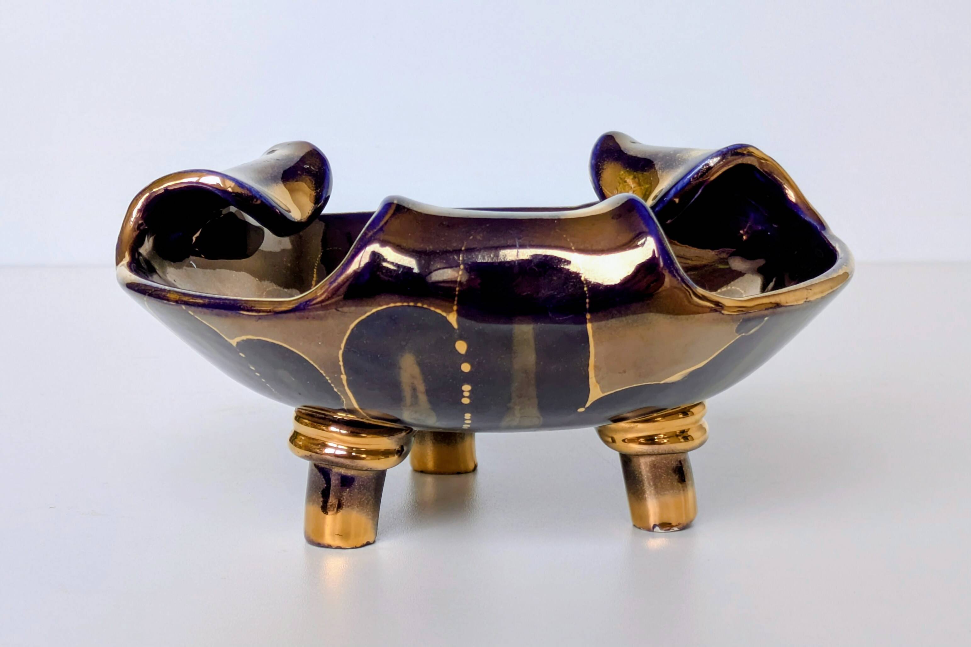 Tripod Ashtray Dish in Ceramic - Alcy Paris - Lustrous Enamel and Gold