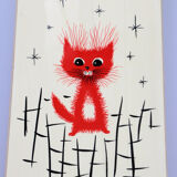 Italian wall coat rack with red cats, cream and hat rack, 1960