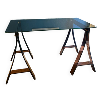 Bureau plexi fumé et verre