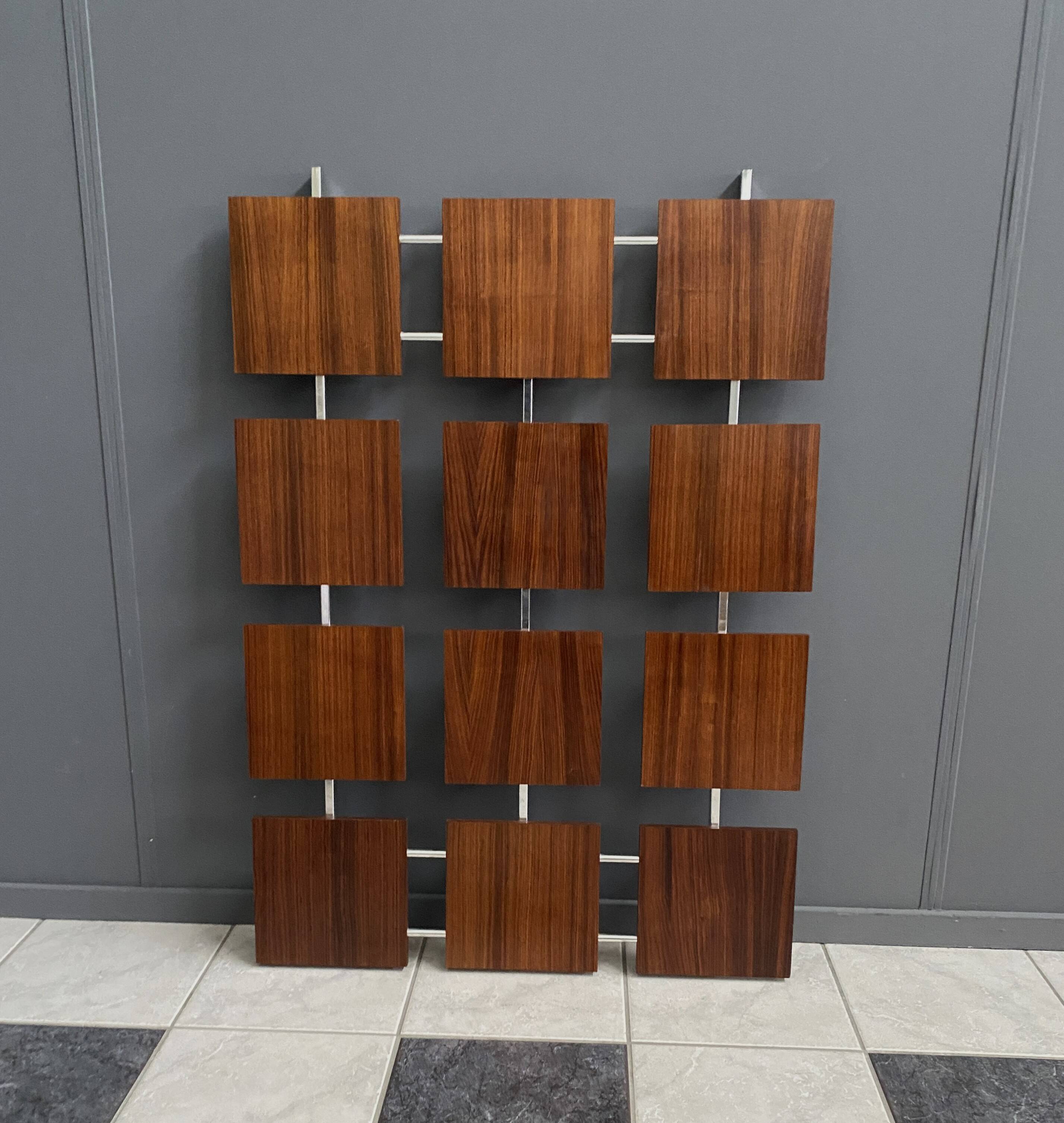 Coat rack wall unit in palisander wood veneer and chrome 1960s