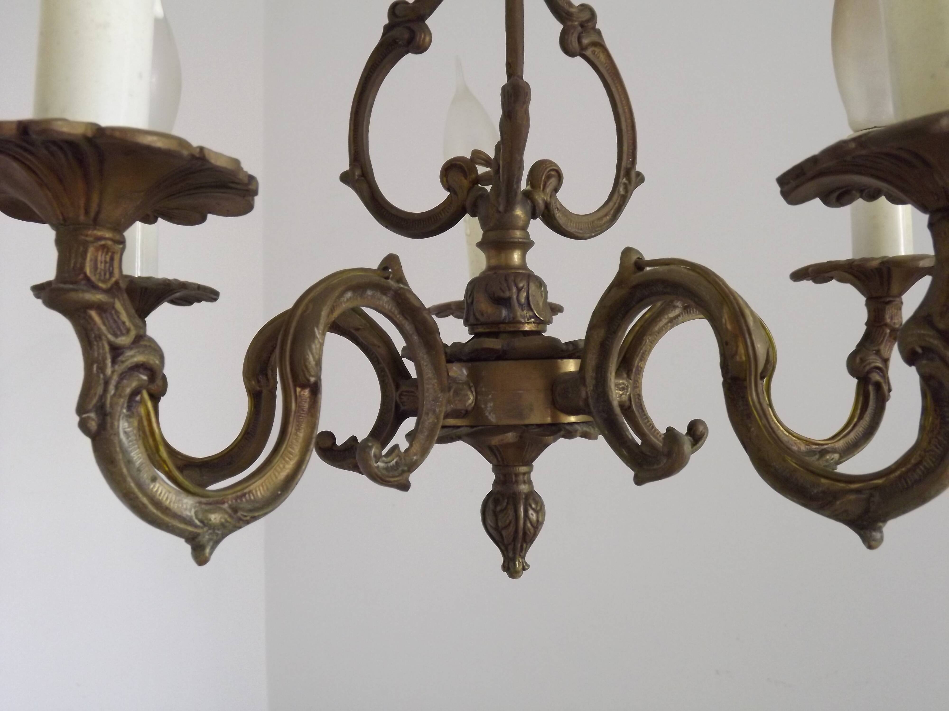 Elegant French Antique Bronze 5 Light 3 Sided Cage Style Chandelier