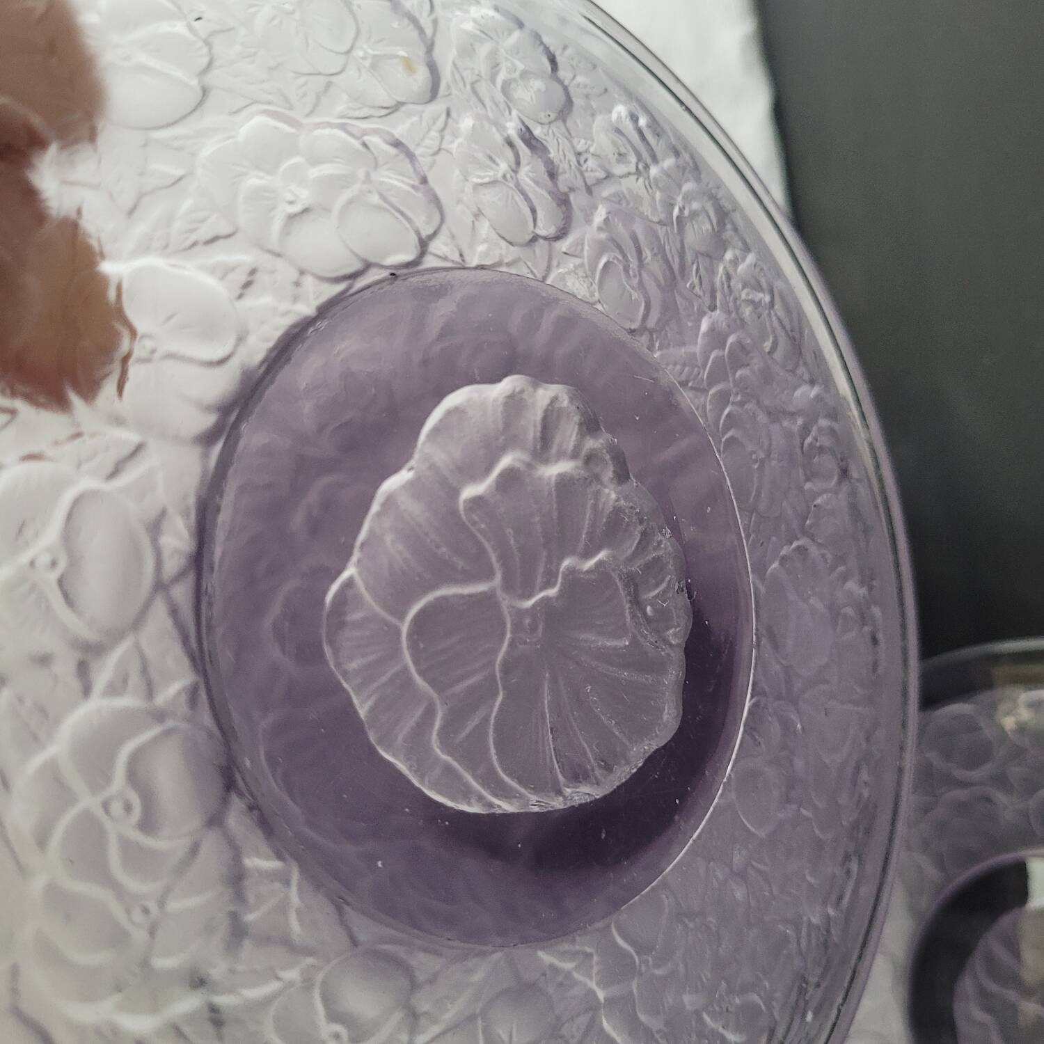Moulded glass dessert plates – floral pattern – 1930s–1950s