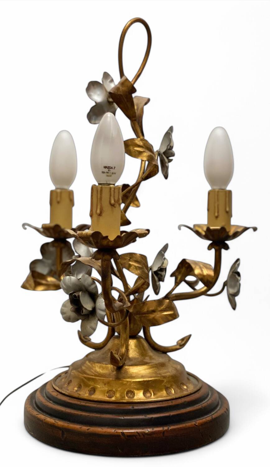 Vintage Florentine lamp Rivolta Paralumi Milano in gold and silver metal