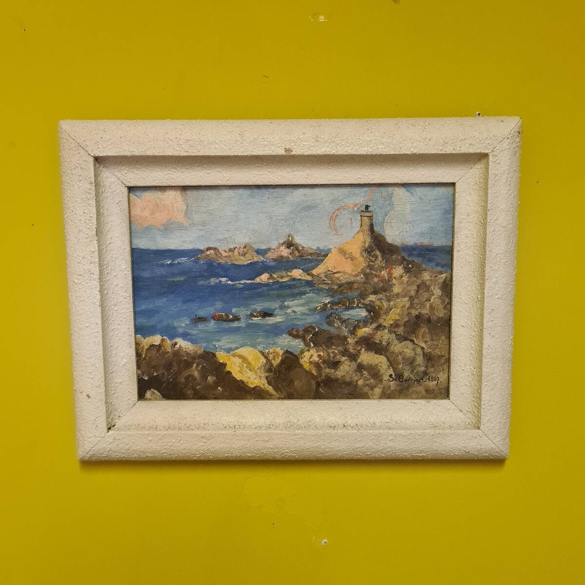 Oil on panel pendant with the French Coast By S. Barrier From 1947