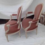 Pair of Louis XVI style medallion armchairs in patinated white