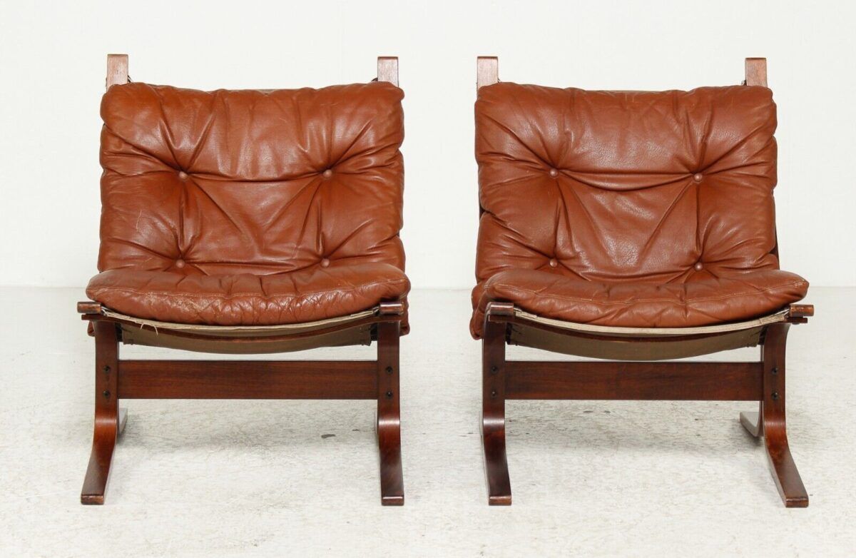 Vintage Norwegian mid-century leather Siesta chairs by Ingmar Relling