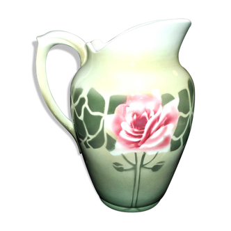 Pitcher broc in earthenware ART DECO celadon green and pink stencil EMMA 1920-1930