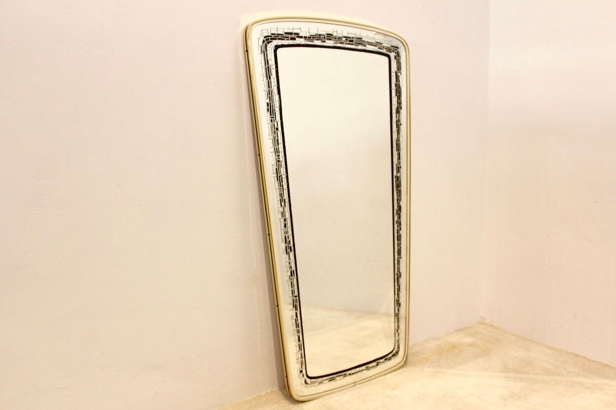 Mid-century brass framed mirror France 75x38cm