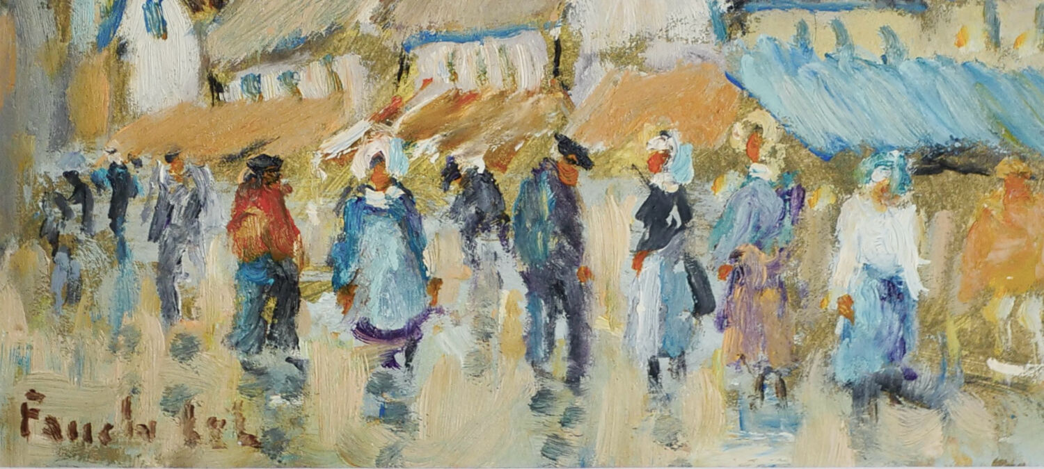 Market in Brittany, acrylic on cardboard